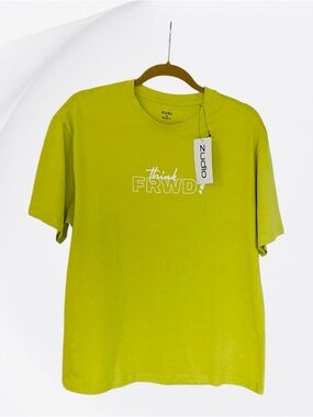 Zudio Men’s Lime Green Graphic Tee “Think FRWD!” Size M NWT Casual Streetwear